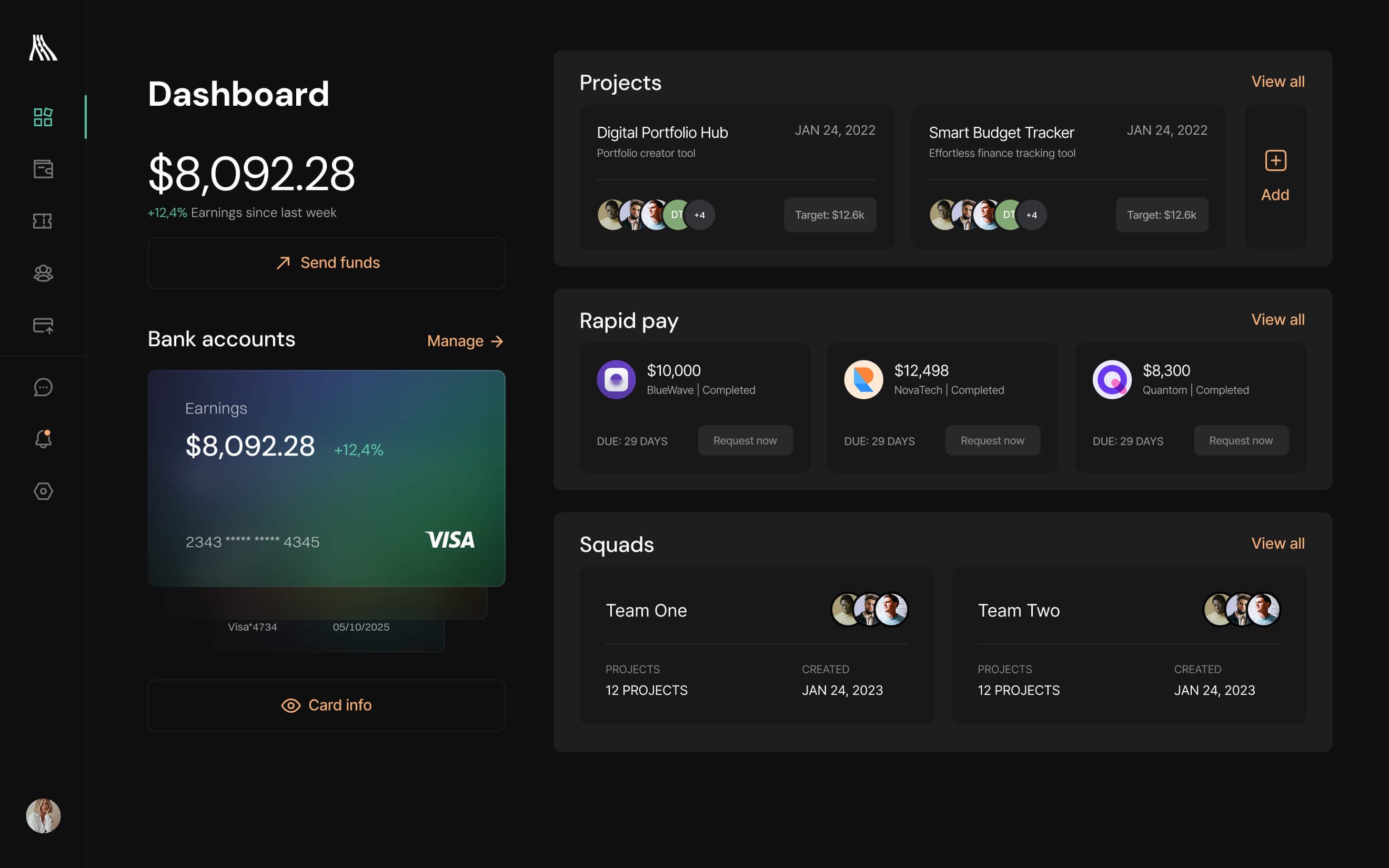 Finance dashboard for Voltly